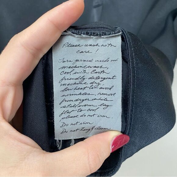 Raquel Allegra | Lilakoi V-Neck Short Sleeve Blouse Viscose in Black Sz 3 Large - Picture 9 of 10